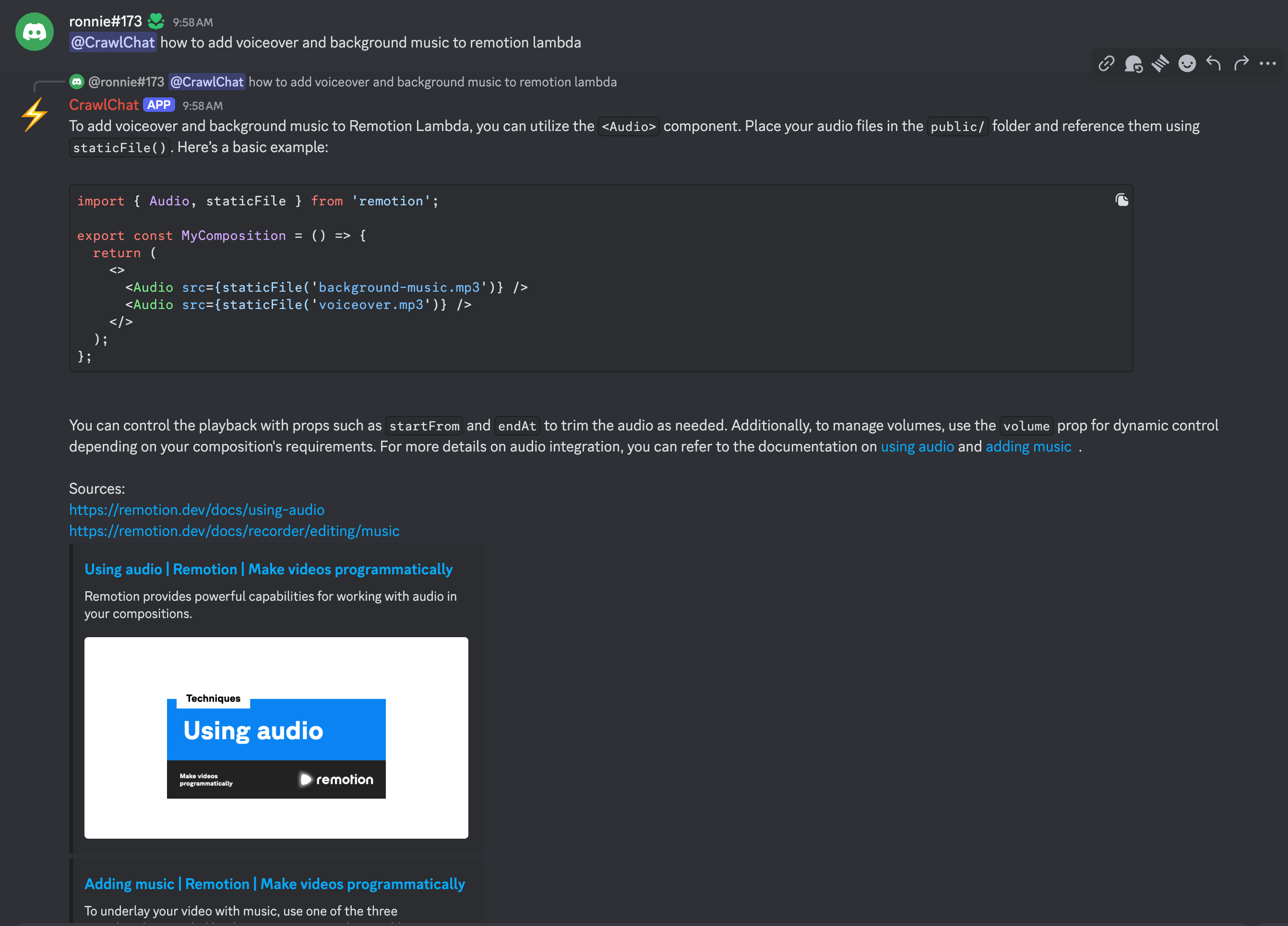 Discord bot powered by CrawlChat